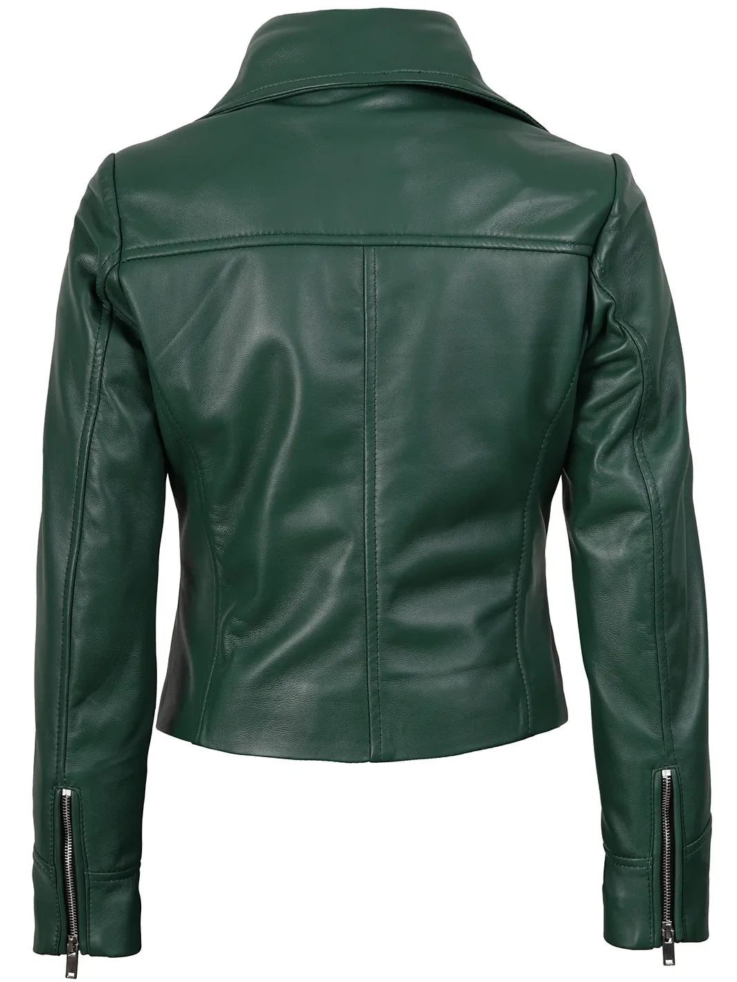Ninfa Women's Asymmetrical Biker Style Green Leather Jacket