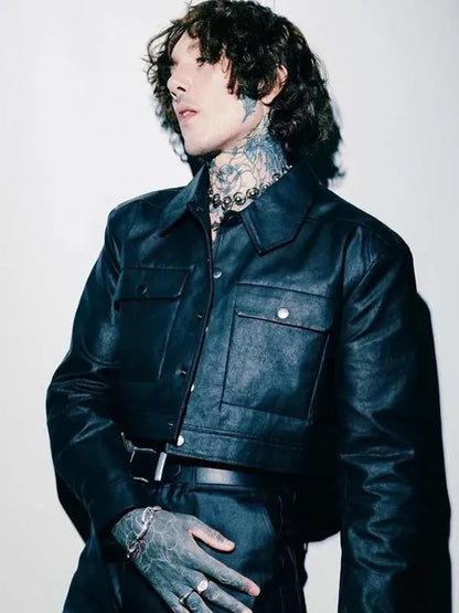 Oli Sykes BRIT Awards 2024 Black Leather Jacket Max Jackets