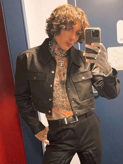 Oli Sykes BRIT Awards 2024 Black Leather Jacket Max Jackets