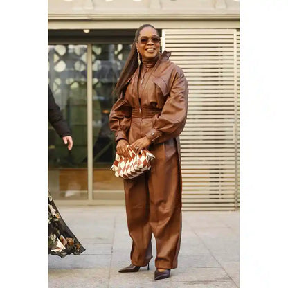 Oprah Winfrey Paris Fashion Week Leather jumpsuit