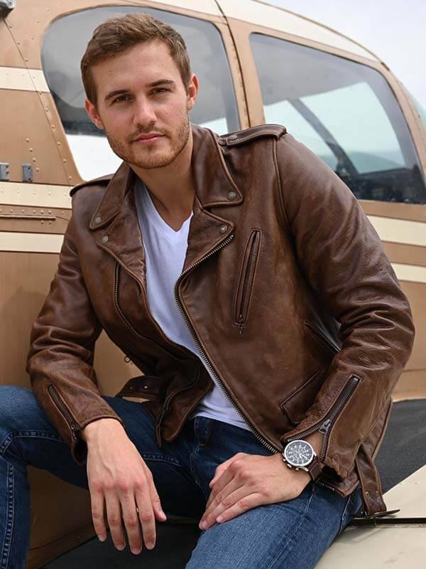 Peter Weber Tv Series The Bachelor S25 Brown Biker Leather Jacket Max Jackets