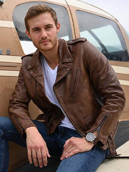 Peter Weber Tv Series The Bachelor S25 Brown Biker Leather Jacket Max Jackets