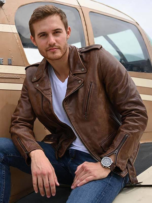 Peter Weber Tv Series The Bachelor S25 Brown Biker Leather Jacket Max Jackets