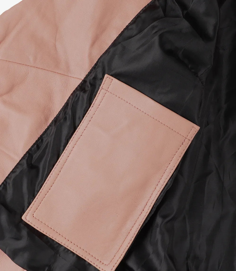 Women's Real Lambskin Leather Pink Asymmetrical Jacket