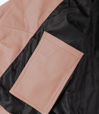Women's Real Lambskin Leather Pink Asymmetrical Jacket