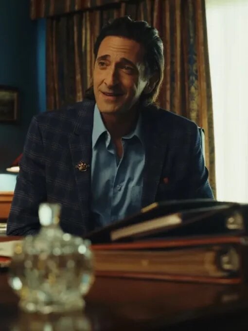Poker Face 2023 Adrien Brody Blue Plaid Blazer