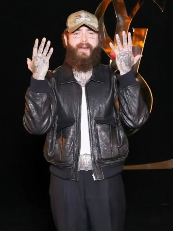 Post Malone Paris Fashion Week 2026 Black Jacket front view