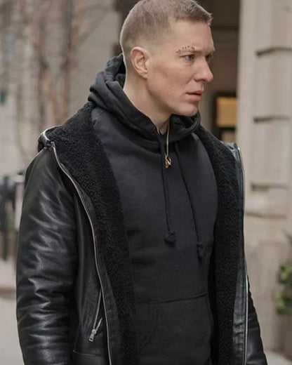 Power Tommy Egan Hooded Black Leather Jacket