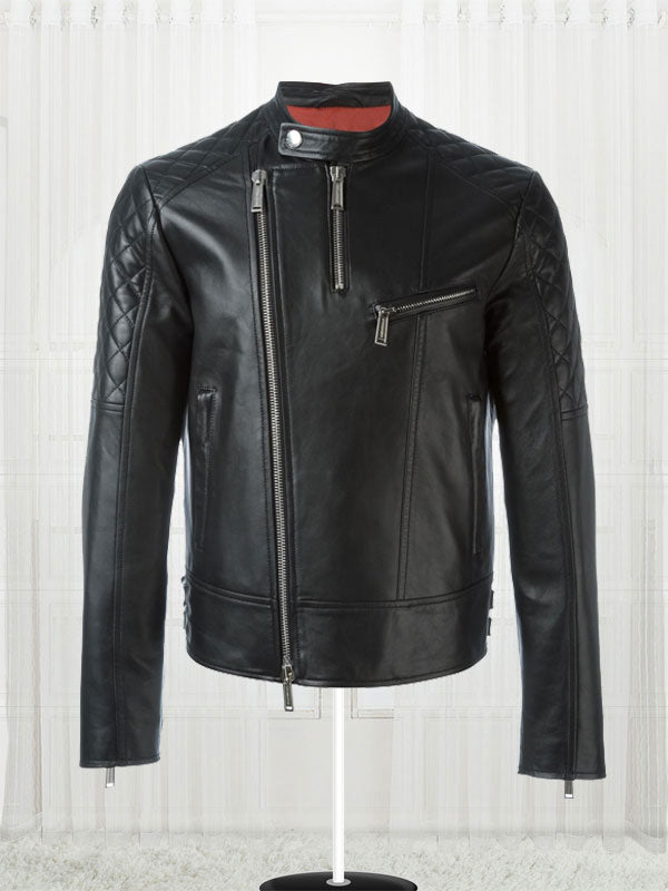 Quilt Sleeved Black Leather Jacket Max Jackets