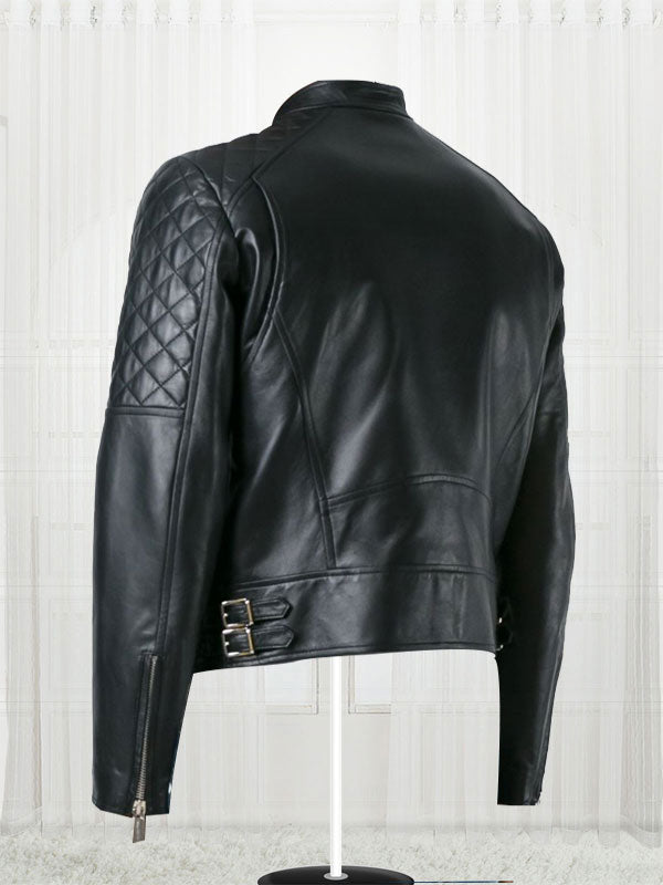 Quilt Sleeved Black Leather Jacket Max Jackets