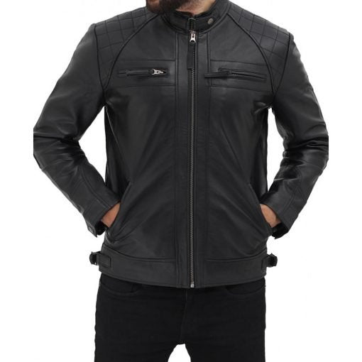 Mens Lambskin Biker Black Leather Jacket Max Jackets