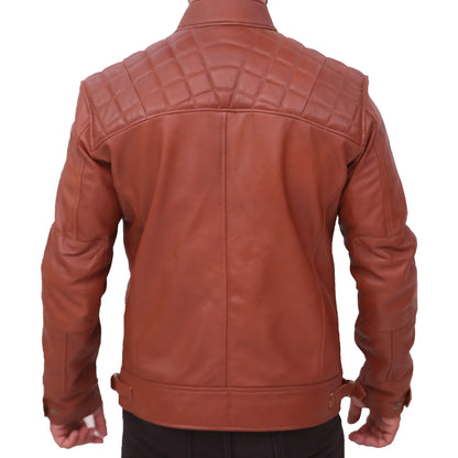 Quilted Men's Brown Vintage Moto Riding Leather Jacket Max Jackets