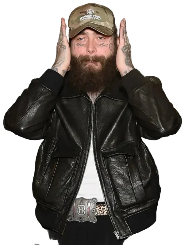 Post Malone black zip-up jacket with rib-knitted cuffs