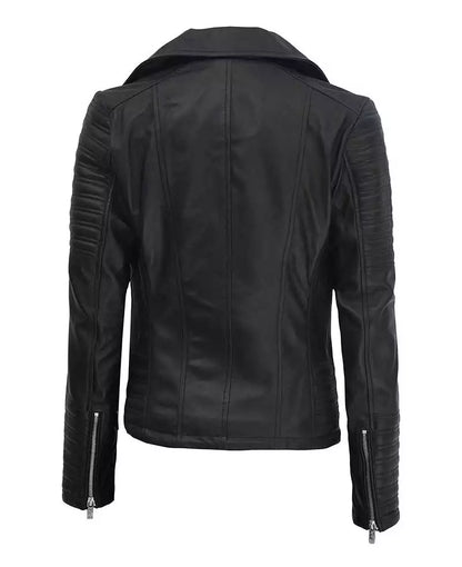 Women's Real Leather Black Asymmetrical Biker Style Jacket