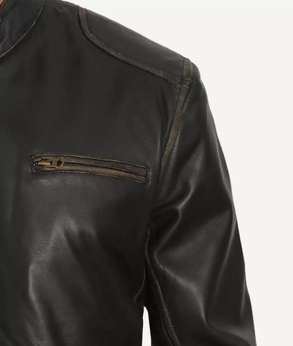 Men's Tall Distressed Brown Biker Style Leather Jacket