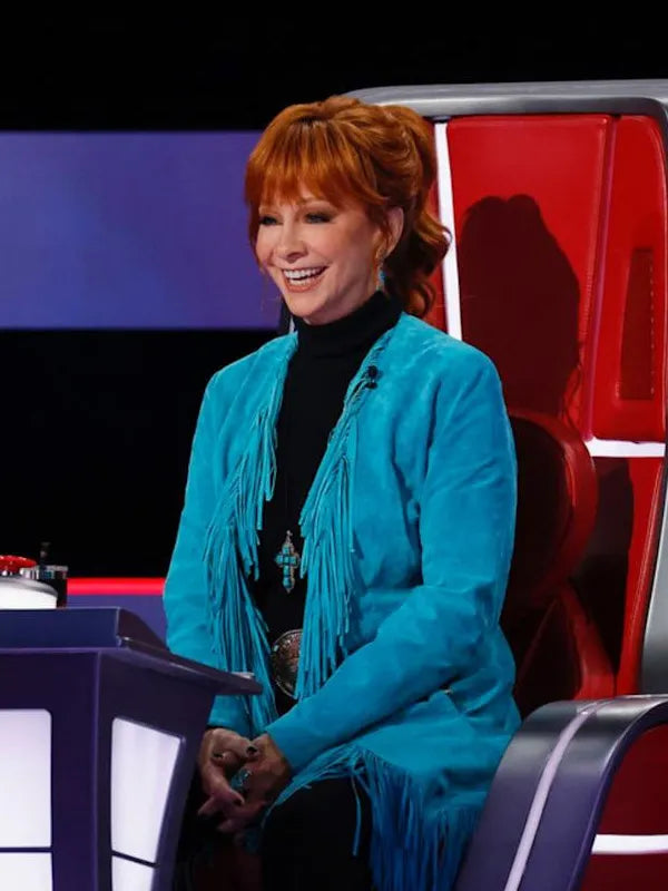 The Voice S28 Reba McEntire Blue Fringe Coat