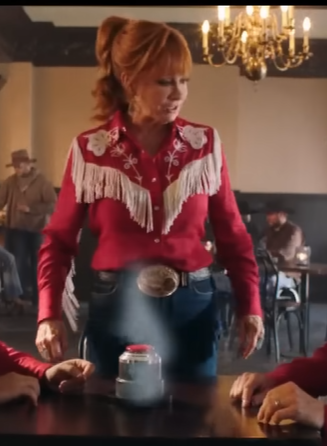 Reba Mcentire Red Western Fringe Jacket Shirt – 2025 Country TV Finale Inspired Stage Style