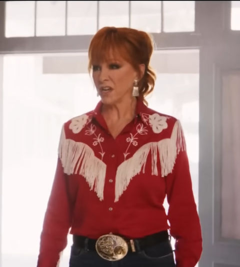Reba Mcentire Red Western Fringe Jacket Shirt – 2025 Country TV Finale Inspired Stage Style