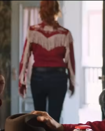 Reba Mcentire Red Western Fringe Jacket Shirt – 2025 Country TV Finale Inspired Stage Style