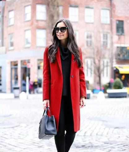 Women's Single-Breasted Red Wool Walker Coat