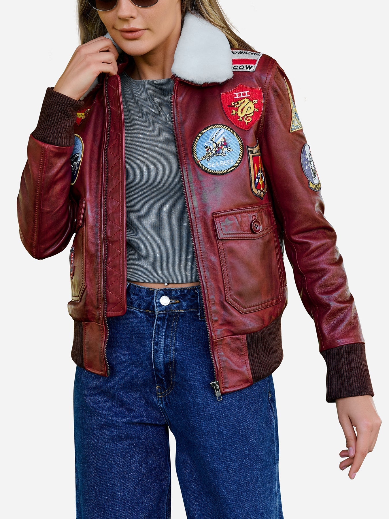 Amanda Reddish Brown A2 Leather Bomber Jacket Max Jackets