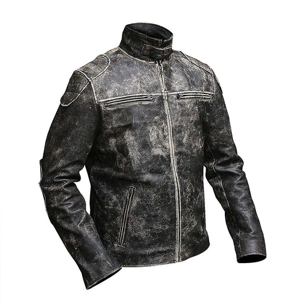 Retro Classic Cafe Racer Distressed Men's Black Genuine Leather Jacket Max Jackets