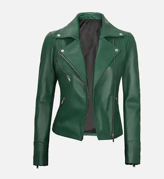 Rihanna Green Biker Pure Leather Jacket