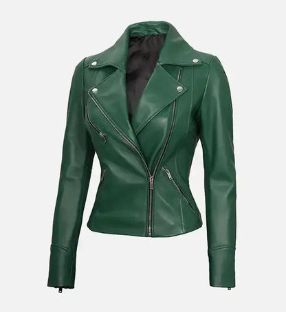 Rihanna Green Biker Pure Leather Jacket