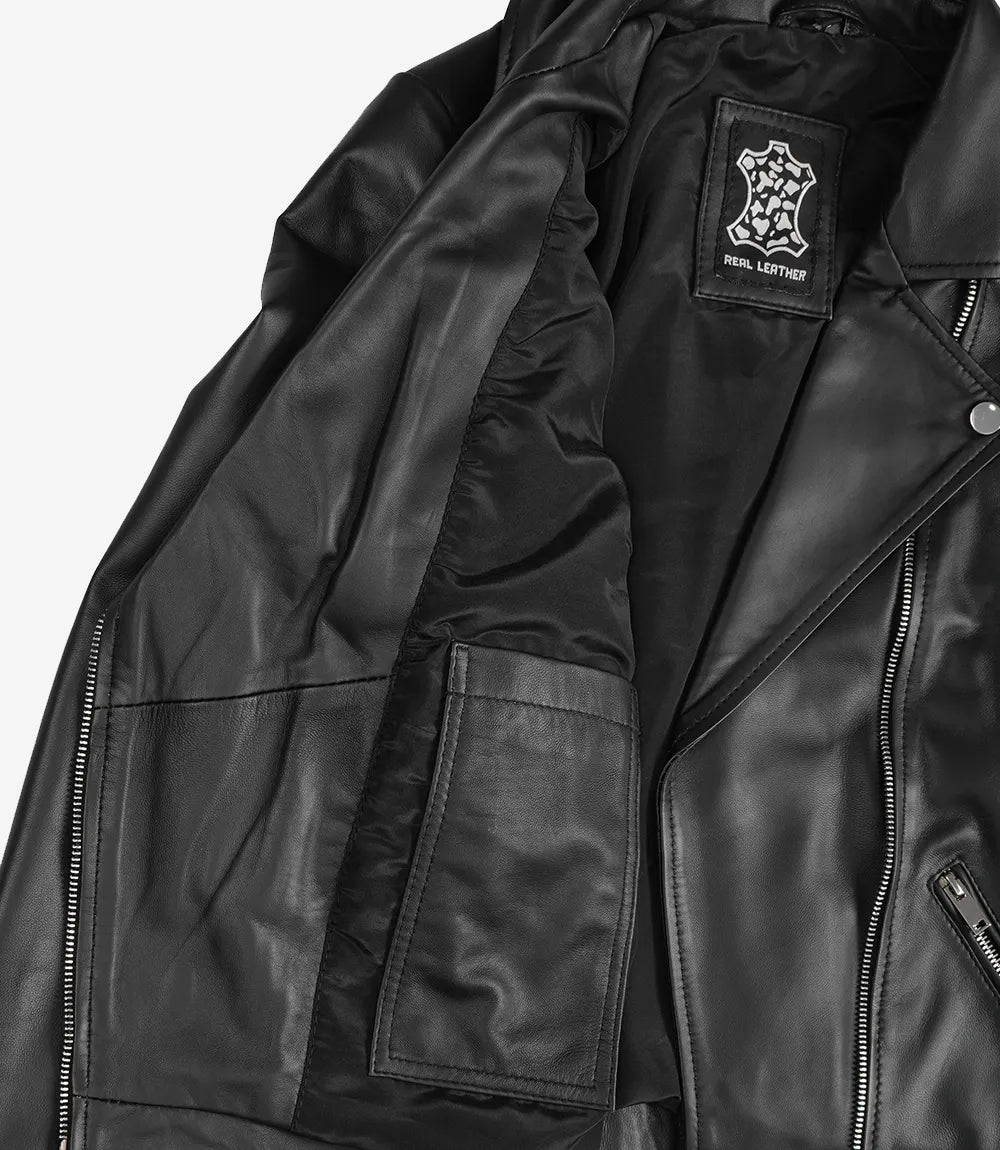 Rita Womens Asymmetrical Black Leather Biker Style Jacket