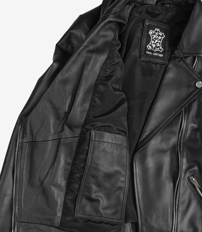 Rita Womens Asymmetrical Black Leather Biker Style Jacket
