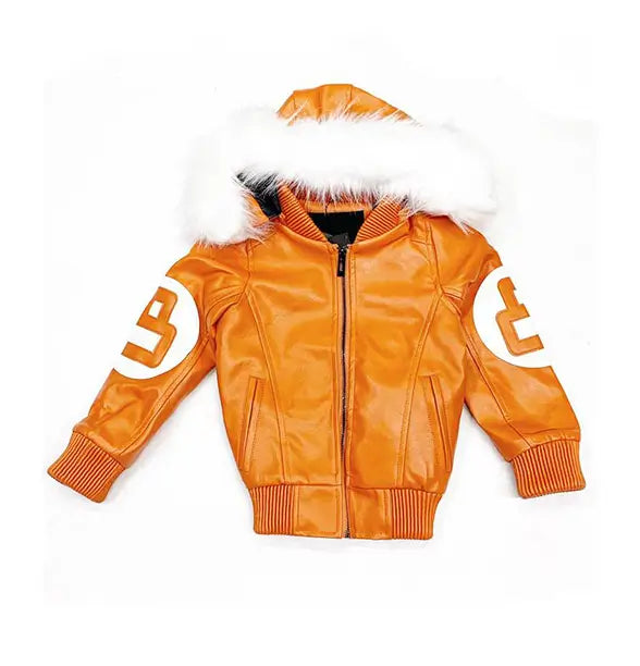 Robert Phillipe Kids Orange 8 Ball Leather Jacket Max Jackets