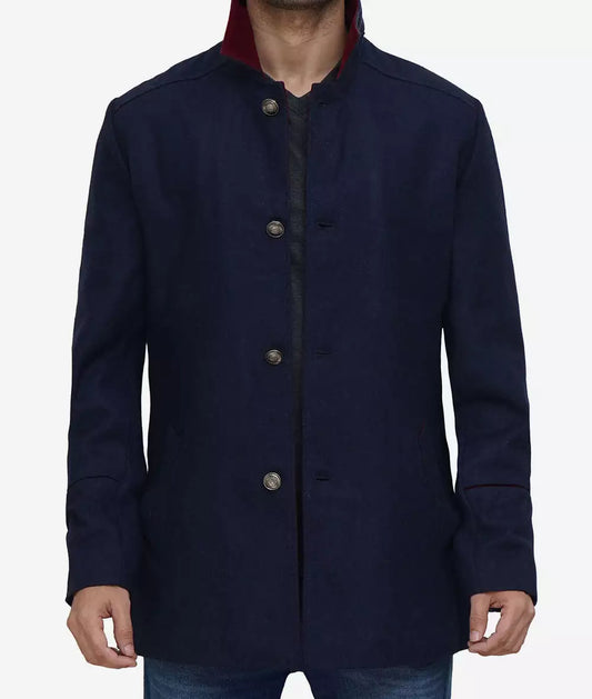Roy Mens Navy Blue Modern Fit Wool Car Coat Max Jackets