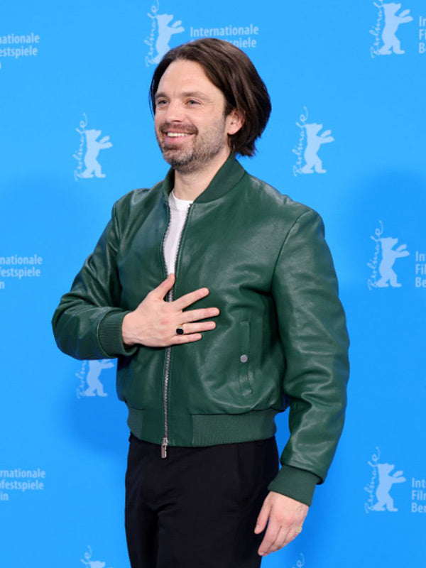 Sebastian Stan A Different Man Green Leather Bomber Jacket Max Jackets