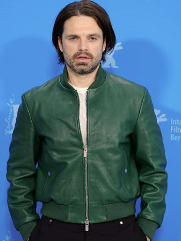 Sebastian Stan A Different Man Green Leather Bomber Jacket Max Jackets