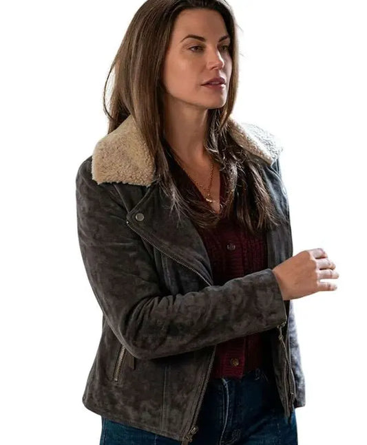 Meghan Ory Sullivan's Crossing Sedona Jones Grey Suede Shearling Jacket