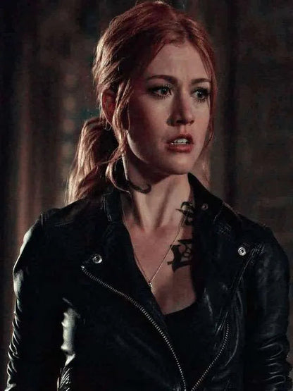 Clary Fray Shadowhunters S03 Black Leather Jacket Max Jackets
