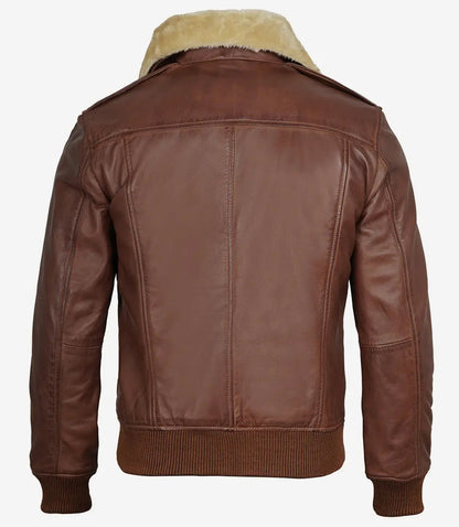 Garrett Fur Collar Cognac Brown Bomber Leather Jacket Max Jackets