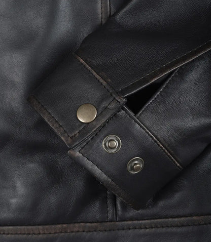 Mens Shirt Collar Classic Distressed Brown Leather Jacket