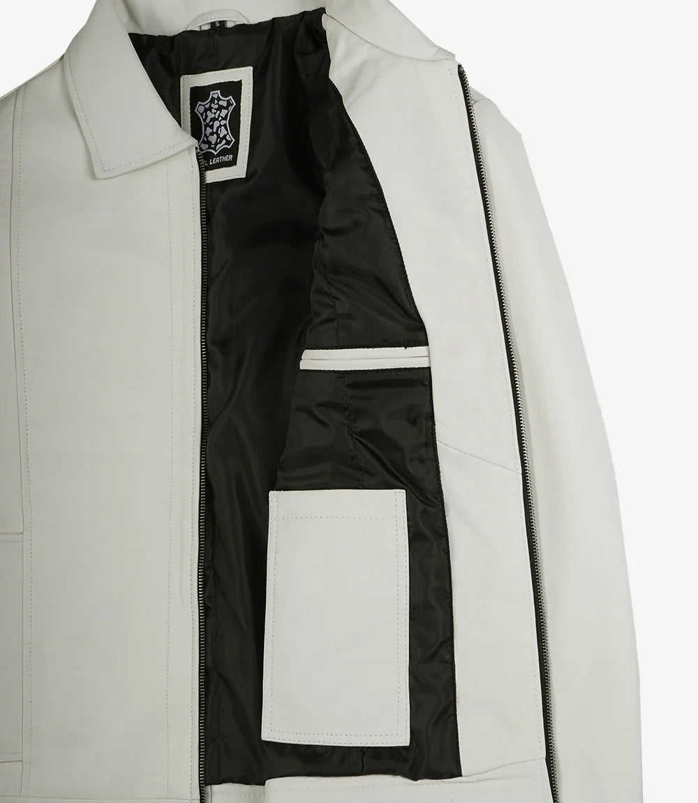 Mens Shirt Collar Off White Harrington Leather Jacket