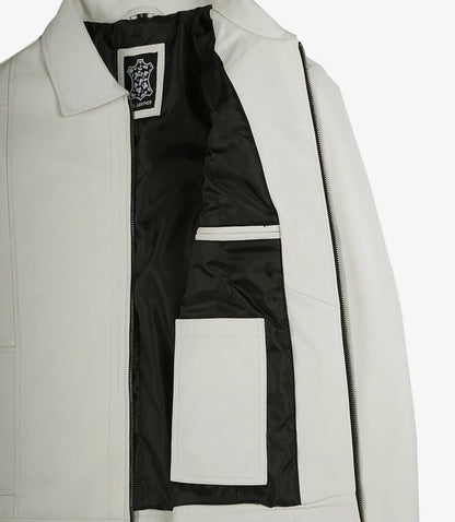 Mens Shirt Collar Off White Harrington Leather Jacket