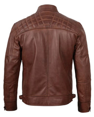 Jack Brown Cafe Racer Quilted Leather Jacket Max Jackets