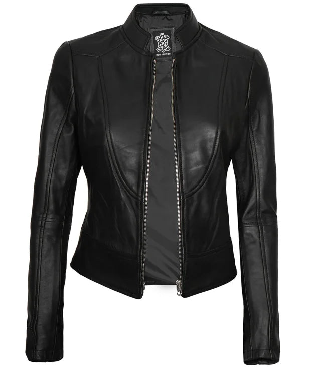 Women’s Cafe Racer Black Real Leather Jacket Max Jackets