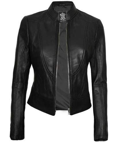 Women’s Cafe Racer Black Real Leather Jacket Max Jackets