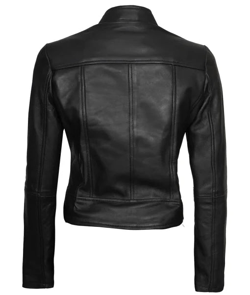 Women’s Cafe Racer Black Real Leather Jacket Max Jackets