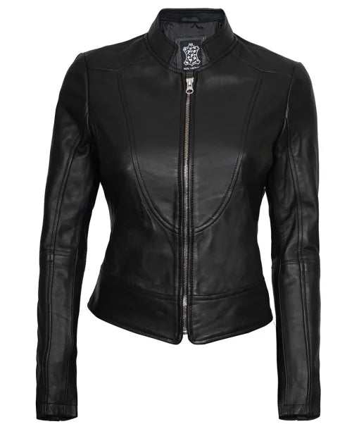 Women’s Cafe Racer Black Real Leather Jacket Max Jackets