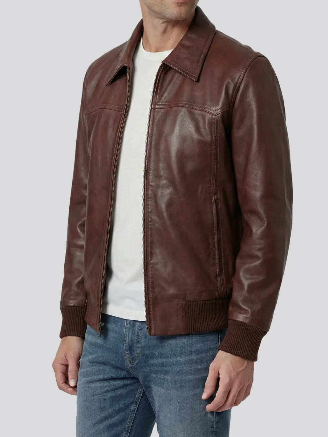 Men's Brown Bomber Leather Jacket