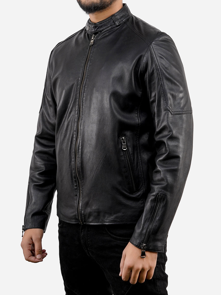 Alfredo Black Cafe Racer Vintage Leather Jacket Max Jackets