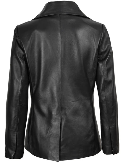 Women's Black Double Breasted Leather Blazer