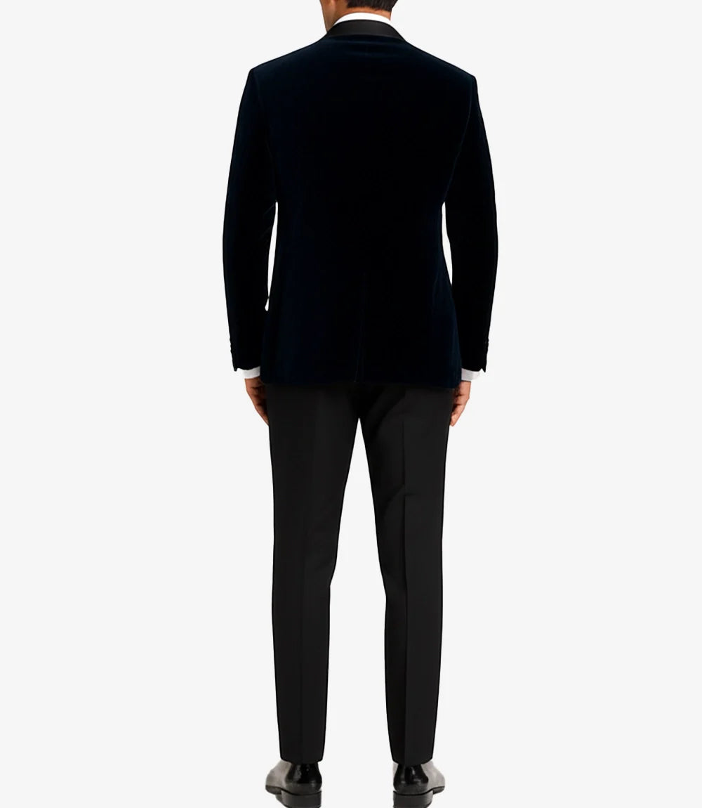 Raleigh Men's Shawl Lapel Blue Velvet Tuxedo - Double-Breasted