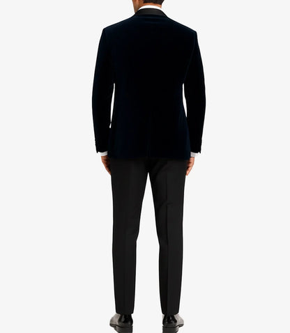 Raleigh Men's Shawl Lapel Blue Velvet Tuxedo - Double-Breasted